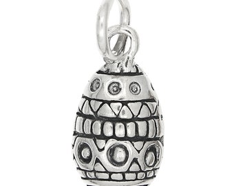 Easter Egg Sterling Silver Oxidized One Sided Decorative Charm -with Options