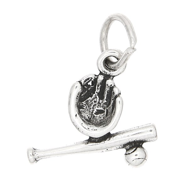 Small Bat Ball and Glove Charm Sterling Silver Small Bat Ball and Glove Charm Sterling Silver