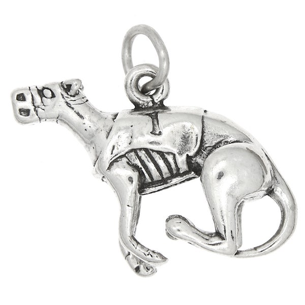 Sterling Silver Oxidized Three Dimensional Racing Greyhound Dog Charm  -with Options