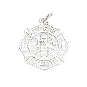 Fire Department Maltese Cross Sterling Silver One Sided Charm or Pendant