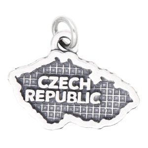 Czech Republic Sterling Silver Textured Country Map Charm (Flat Charm) -with Options