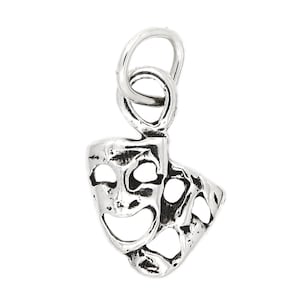Comedy Tragedy Masks Sterling Silver Charm Pendant (One Sided Charm) -with Options