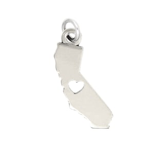 Sterling Silver Plain Outline California Map with Heart Cut Out Charm (With Options)