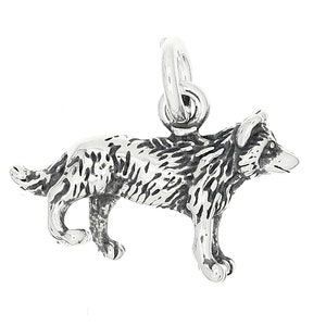 American Wolf Sterling Silver Oxidized Three Dimensional Charm  -with Options