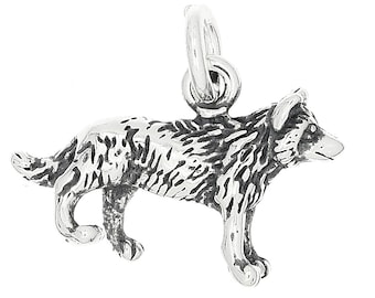 American Wolf Sterling Silver Oxidized 3D Charm  -with Options