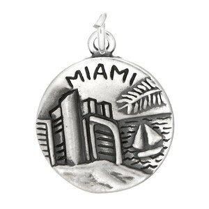 Miami Florida Sterling Silver Oxidized Double Sided Charm (with Options)