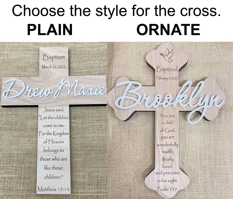 Personalized Cross Custom Wood Cross Baptism Cross First Communion Christening Dedication Baby Shower Gift Personalized Wooden Cross image 4
