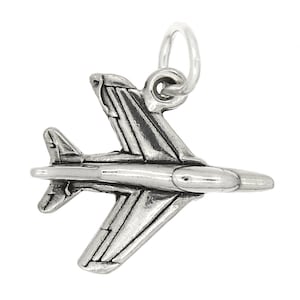 Jet Airplane Sterling Silver Small Fighter 3D Charm  -with Options
