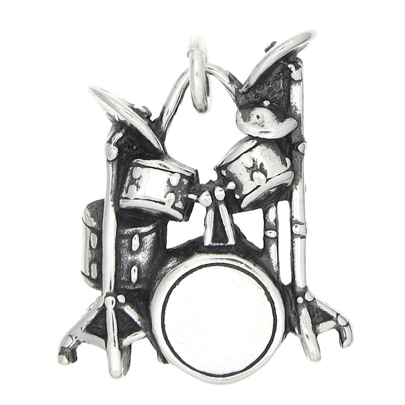 Sterling Silver Drum Set Charm Flat Back Charm with Options Charm Only