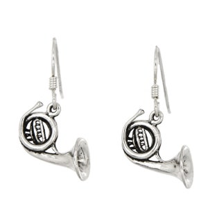 Sterling Silver Brass Musical Instrument French Horn Trumpet Tuba Trombone Mellophone Band Dangle Earrings (Many Options to Choose From!)