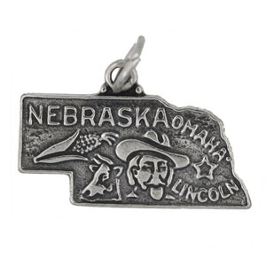 Nebraska State Map Sterling Silver Travel Charm with Options