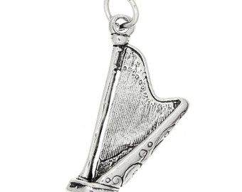 Musical Instrument Harp Sterling Silver 3d Charm Pendant -with Options