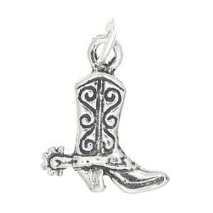 Cowboy Boot with Spur Sterling Silver Charm Pendant (Double Sided Charm) -with Options