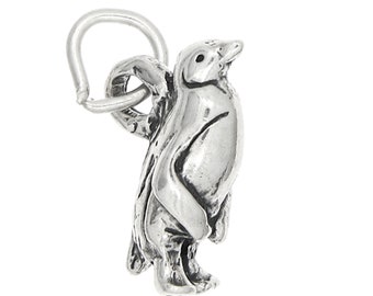 Small 3D Penguin Sterling Silver Oxidized Charm -with Options