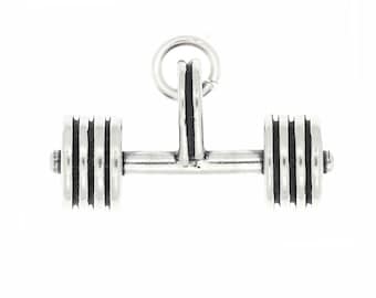 Sterling Silver Weightlifting Straight Barbell Charm (3d Charm)