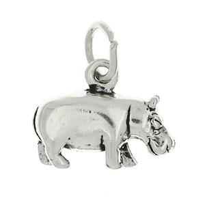Hippopotamus Hippo Sterling Silver Solid 3D Charm Pendant -with Options