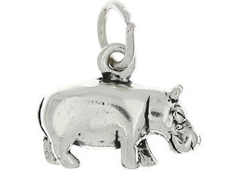 Hippopotamus Hippo Sterling Silver Solid 3D Charm Pendant -with Options