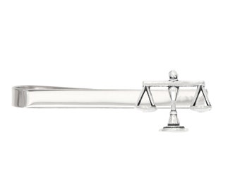 Scales of Justice Lawyer Judge Tie Bar Custom Made Sterling Silver Tie Clip