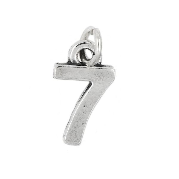 Sterling Silver Number 7 Years Seven Charm Pendant