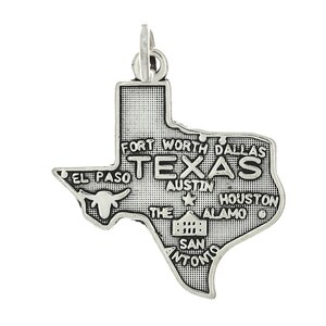 Texas Sterling Silver Travel State Map Charm (Flat Charm) -with Options