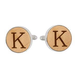 Wood cuff links Personalized Round Shape Wood Cufflinks 5 Year Wood Anniversary gift - One initial only- Ships in 1-3 Business Days