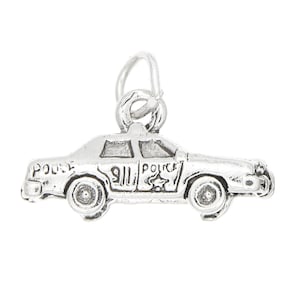 Police Squad Car Sterling Silver Charm Pendant (3D Charm) -with Options