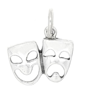 Comedy Tragedy Sterling Silver Mask Charm Pendant (Flat Charm)