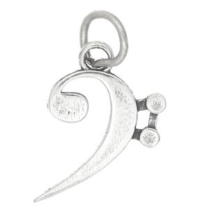 Bass Clef Music Note Sterling Silver Charm Pendant (Flat Charm) -with Options