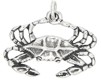 Sterling Silver Blue Crab Charm (3D charm) -with Options