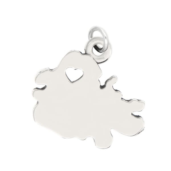 Sterling Silver Plain Outline Antigua Map with Heart Cut Out St. John's Charm (With Options)