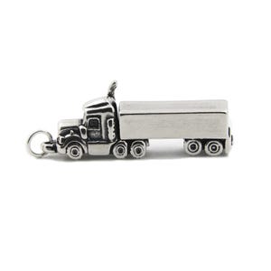 LGU 18-Wheeler Semi-Truck 3D Traktor Anhänger Sterling Silber Massiv Oxidiert Detaillierte Big Rig Charme oder Anhänger