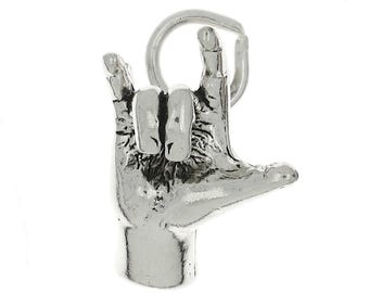 I Love You Sign Language Sterling Silver 3D Charm -with Options