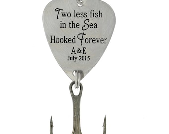 LGU(TM) Personalized Hook Fishing Lure-"Two less fish in the sea hooked Forever" with Couple's Initials & Date-Ships 1-3 business days