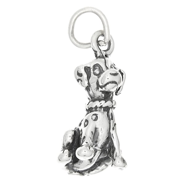 Sterling Silver Oxidized Three Dimensional Dalmatian Puppy Charm  (With Options)