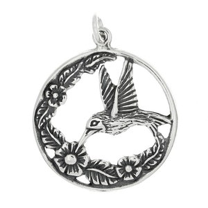 Flying Hummingbird Sterling Silver Polished Charm Pendant -with Options