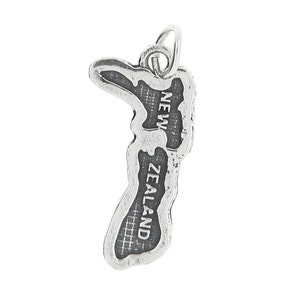 New Zealand Sterling Silver Textured Country Map Charm (Flat Charm)