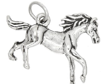 Sterling Silver Galloping Horse / Pony Charm (3d Charm) -with Options