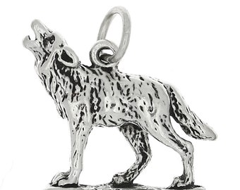 Howling Wolf Coyote 3D Sterling Silver Charm -with Options