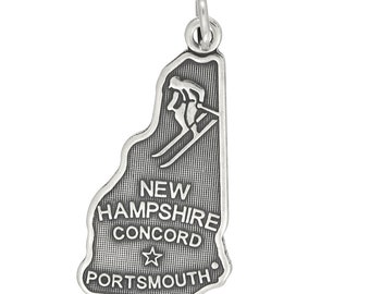 Sterling Silver Travel State Map New Hampshire Charm (Flat Charm) -with Options