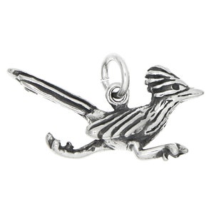 Road Runner Roadrunner Bird Sterling Silver Oxidized 3D Charm  -with Options