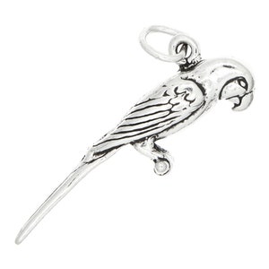 Parrot Sterling Silver Three Dimensional Macaw Bird Charm (with Options)