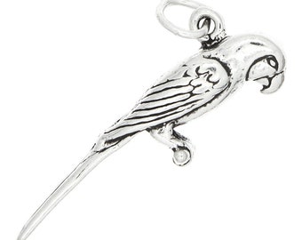 Parrot Sterling Silver Three Dimensional Macaw Bird Charm (with Options)
