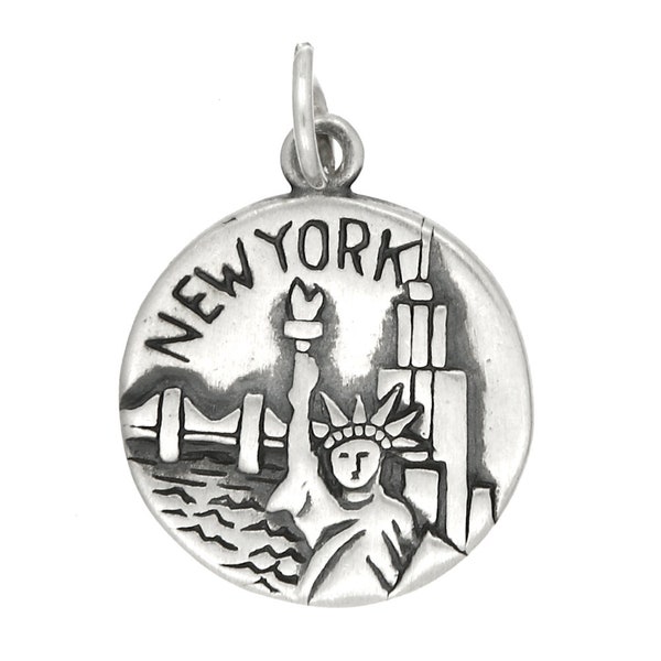 Sterling Silver Oxidized Double Sided New York City NYC The Big Apple Charm (with Options)