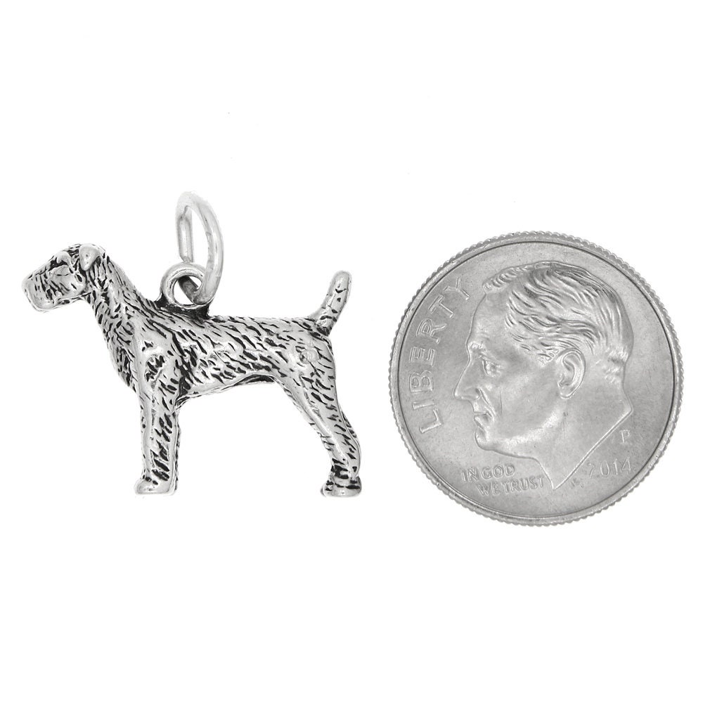 Sterling Silver Oxidized Three Dimensional Airedale Dog Charm with