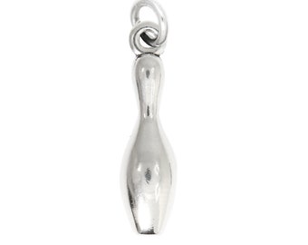 Sterling Silver Three Dimensional Bowling Pin Charm (With Options)