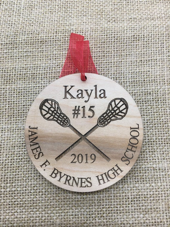 Lacrosse Ornament Custom made Wood Monogram Personalized Sport Christmas Ornament