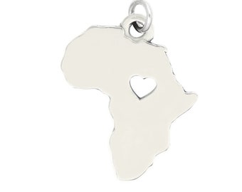 Sterling Silver Plain Outline Africa Continent Map with Heart Cut Out -with Options