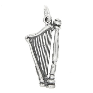 Cupid&#39;s Harp - Musical Harp Sterling Silver 3D Charm -with Options