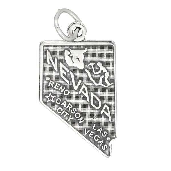 Sterling Silver Travel State Map Nevada Charm (Flat Charm) -with Options