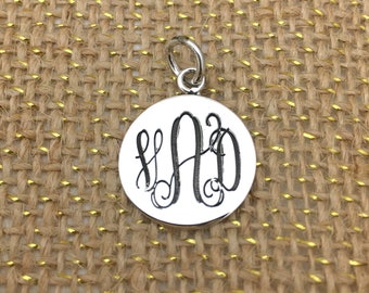 Sterling Silver Personalized Monogrammed Round Engraved Disc Pendant (Size Options)